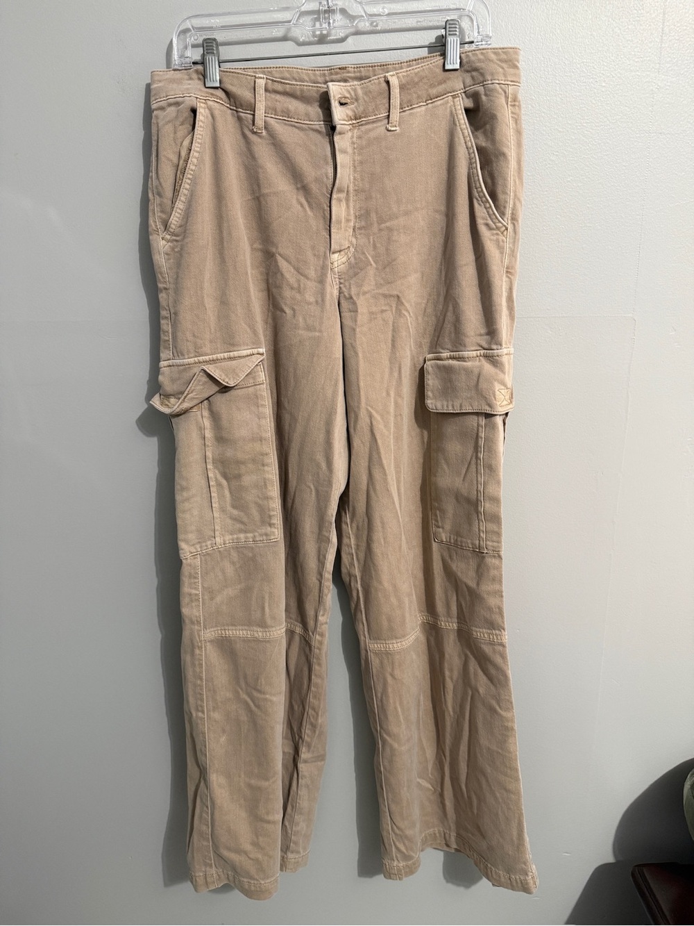 American Eagle Jeans Womens 12 Long High Rise Baggy Wide Leg Pink Cargo Y2K